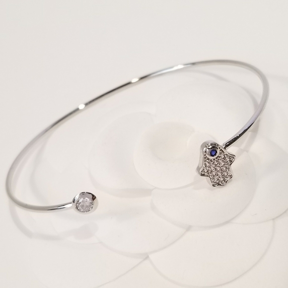 New Hamsa Pave CZ Bracelet Bangle Cuff - Picture 2 of 5